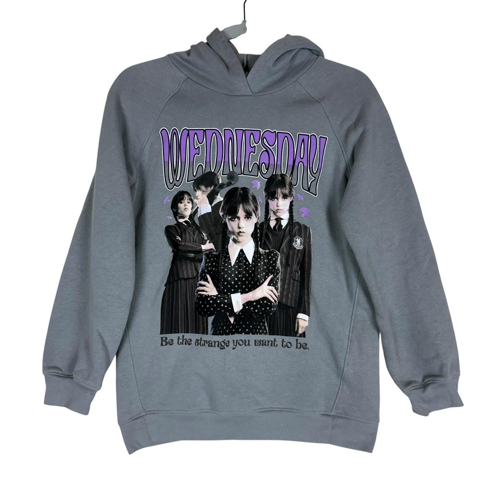 Mad Engine Hoodie Sweatshirt Kids 14-16 Gray Wednesday Addams Graphic Pullover
